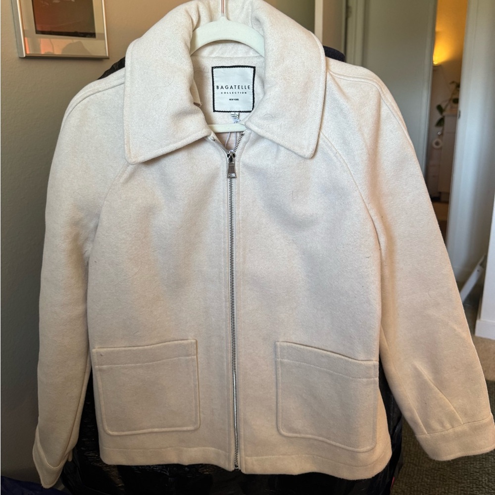 bagatelle Cream Zip-Front Wool Blend Jacket